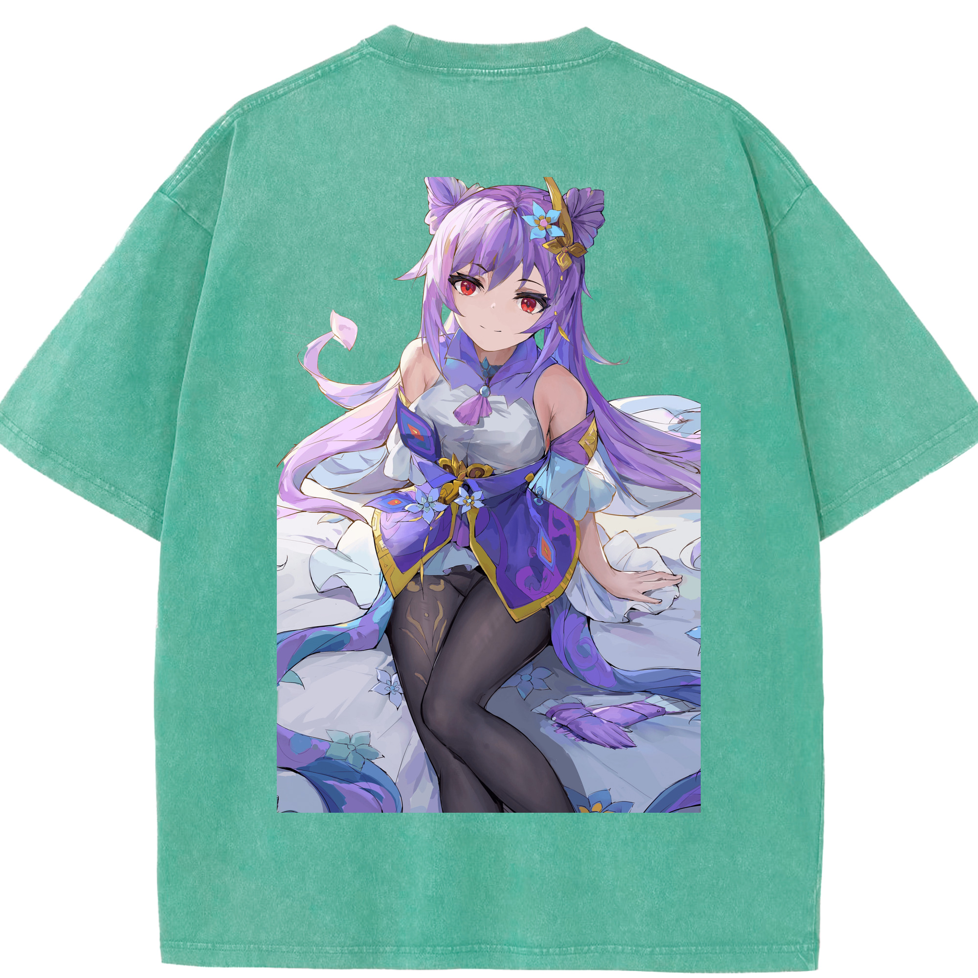 げんし神 刻晴 こくせい genshin Kokusei 綿100% ヴィンテージ風 半袖Tシャツ（背面プリント）
